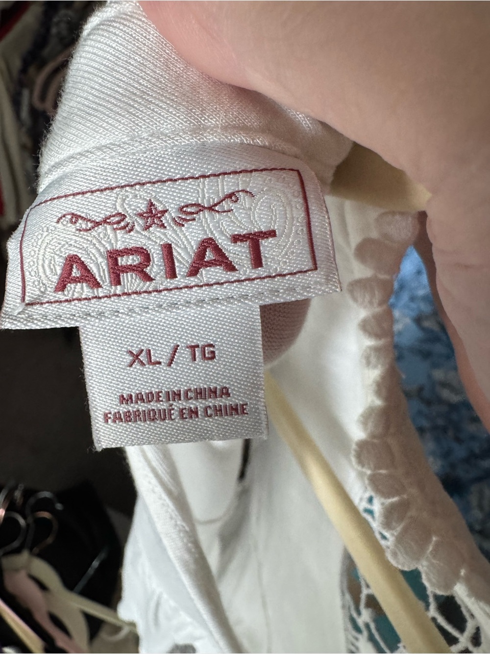 Ariat Women’s Cream Crochet Yoke Long Sleeveless Top - Picture 2 of 3